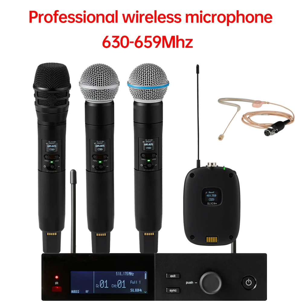 SLXD Professional Wireless Microphone System with 4-Pin Headphones KSM8/Beta58 - Professional Audio Equipment for Stage Karaoke