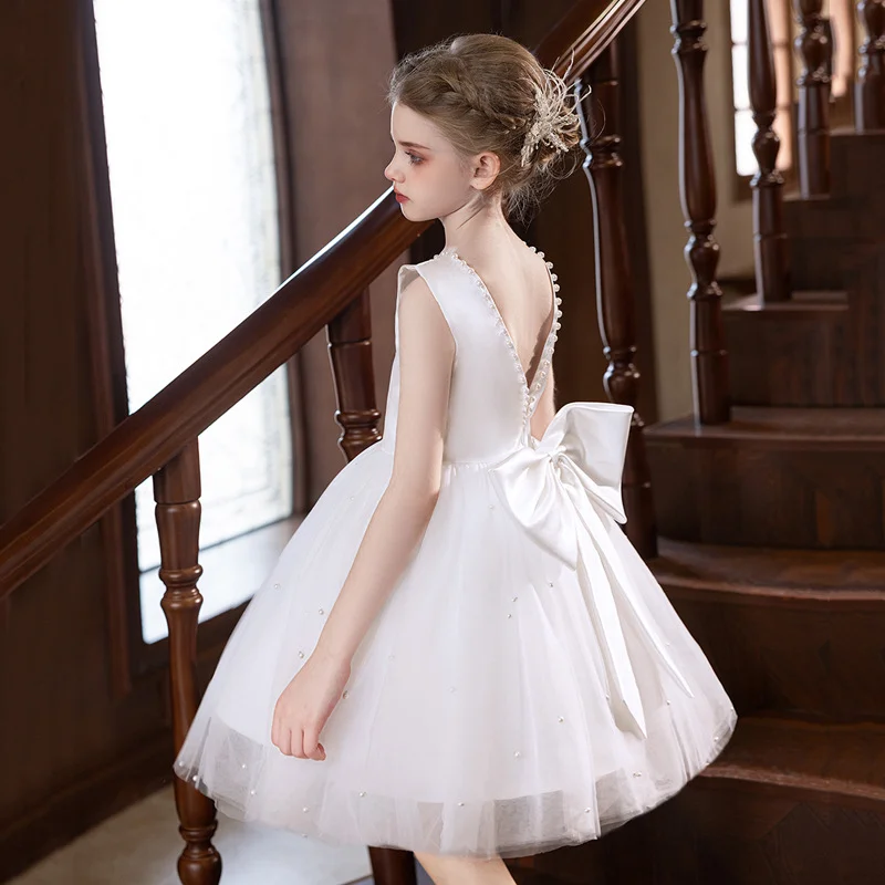 

Летнее платье принцессы с бисером для девочек, сетчатое платье для детей, свадебное платье для девочек-цветочниц, платье для выступления на день рождения.