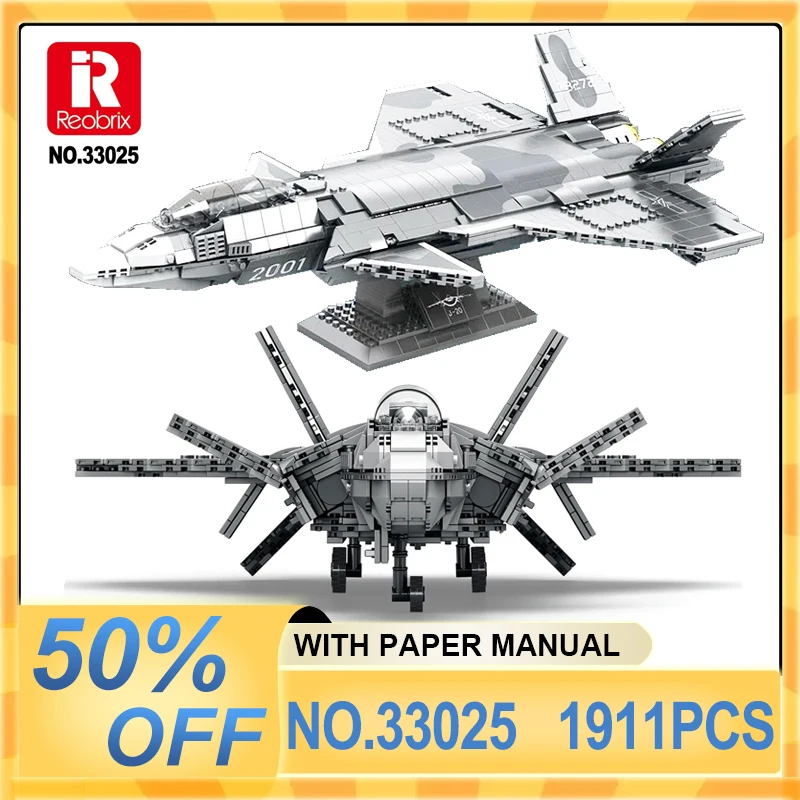 

Reobrix 33025 Military J-20 Stealth Fighter Building Blocks Air Force Combat Aircraft Plane Bricks Children Toys Birthday Gifts