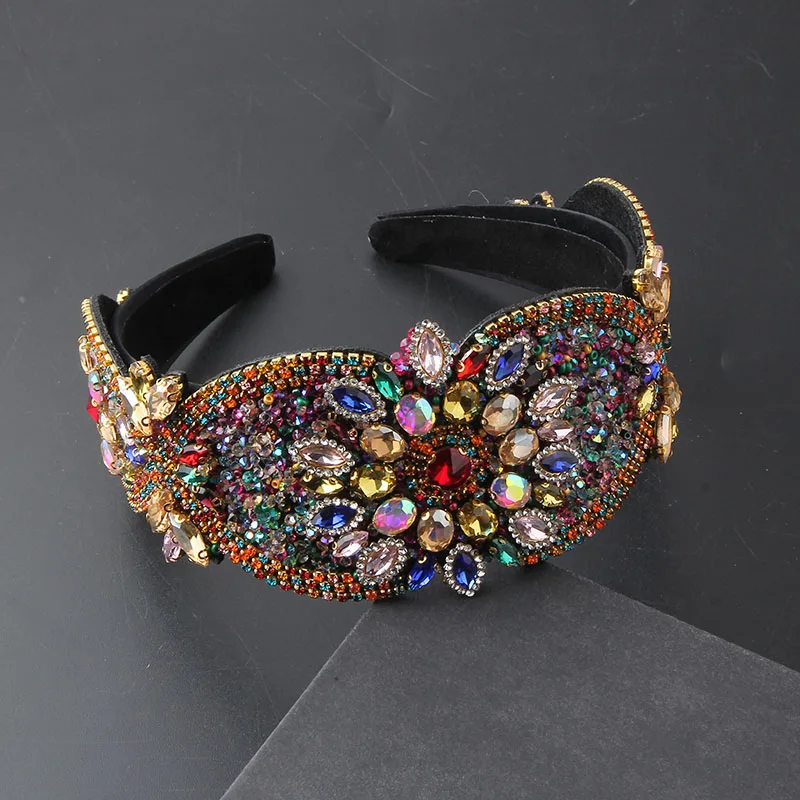 New Colorful Luxury Heavy Handmade Bridal Hair Crown Accessories Crystal Rhinestone Headpiece Gorgeous Baroque Hairband 426