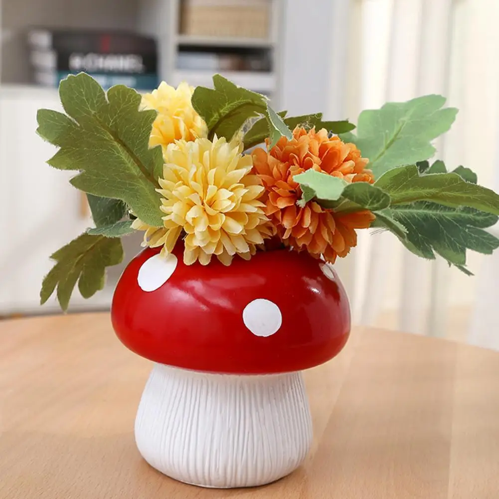 Cactus Plant Pot Weather-proof Mushroom Planter Pot for Indoor Outdoor Gardens Resin Figurine Flowerpot for Vegetables Herbs