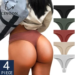 CINOON 4Pcs/Lot Women Sexy 5 Color Panties Low-waist Comfort Underwear G String Thong Breathable Lingerie Temptation Intimates