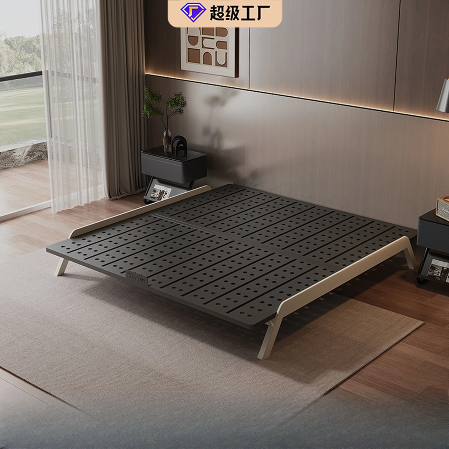Carbon steel environmentally friendly bedside Italian minimalist master bedroom modern minimalist backless bed frame
