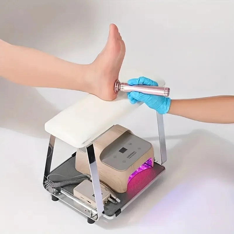 Rolling Pedicure Stool with Tool Tray Foot Rest Pillow Mobile Foot Care Pedicure Stool for Nail Salon Foot Massage