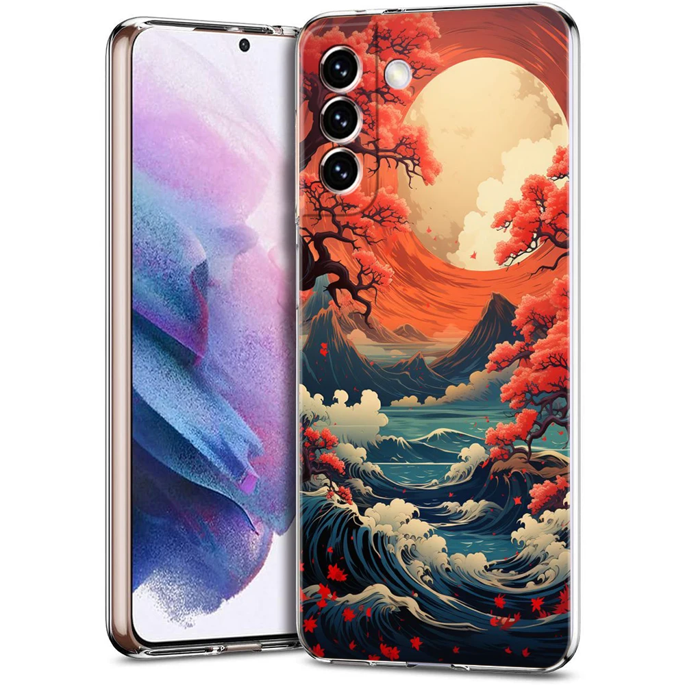 Capa de telefone de pintura paisagem, concha transparente para Samsung Galaxy S23, S20 FE, S22, S21 Ultra, M21, M22, M32, S10, S10E, S9, S8 Plus, 5G