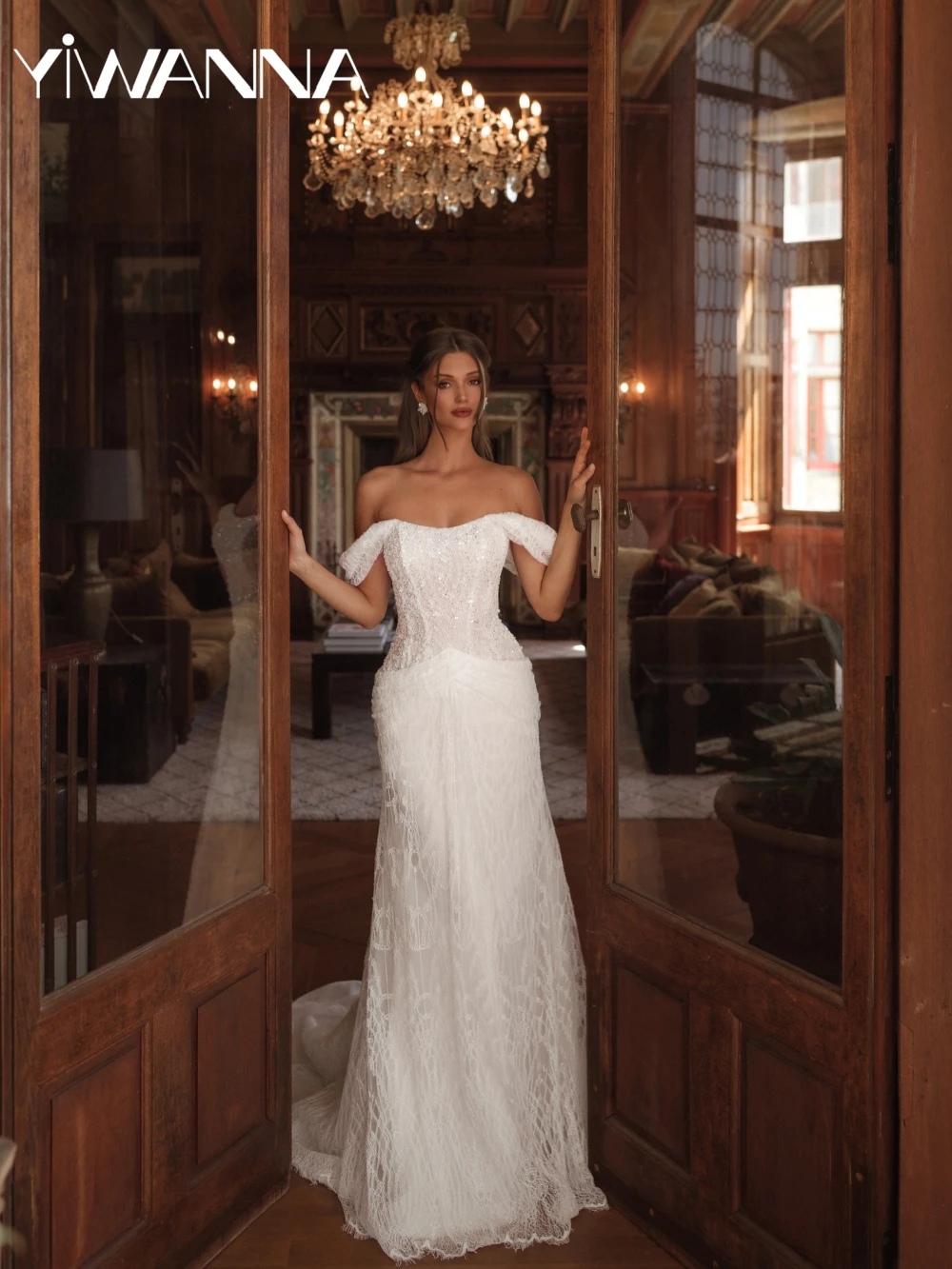 

Graceful Beaded Strapless Long Wedding Dress Dreamy Ivory off Shoulder Bridal Gown Customized Backless Dresses For Bride