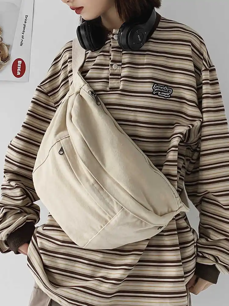 Bolso de pecho de lona para hombre y mujer, bandolera de hombro versátil de gran capacidad, mochila japonesa Vintage para estudiantes