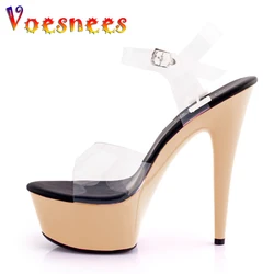 Stripper Heels Women Sexy Shoes Summer Sandals Platform Fashion Shows Transparent Slipper Sandals High Heel 15cm Fetishism Shoes