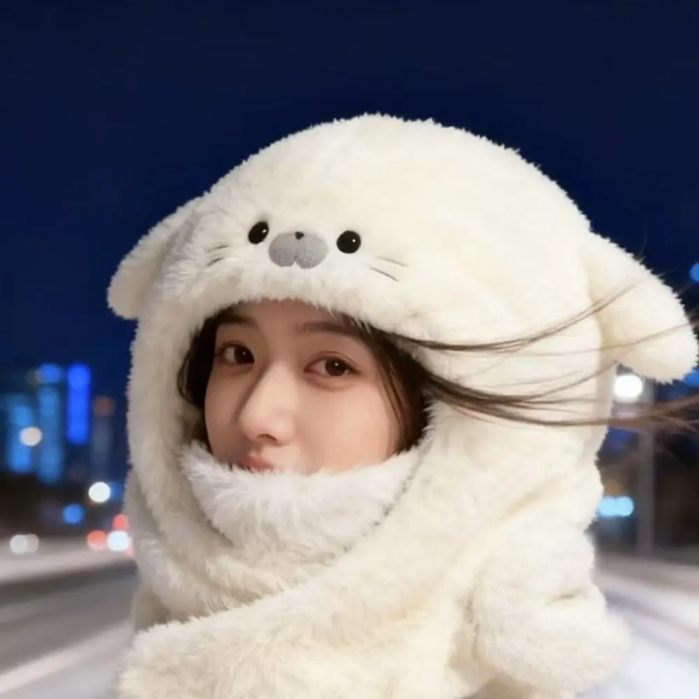 Niedlicher Fleece-Schal mit Kapuze, 3-in-1-Design, niedliche Maske, Pullover-Mütze, warme, weiche Mütze mit Ohrenschutz, Streetwear – Detail 10