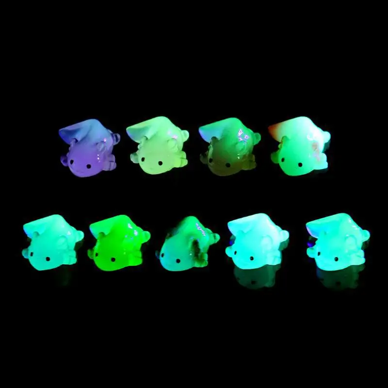 Kawaii Mini Salamander Figurines Luminous Colorful Tiny: 10Pcs Axolotls Garden Aquarium Dollhouse Decor Dolls