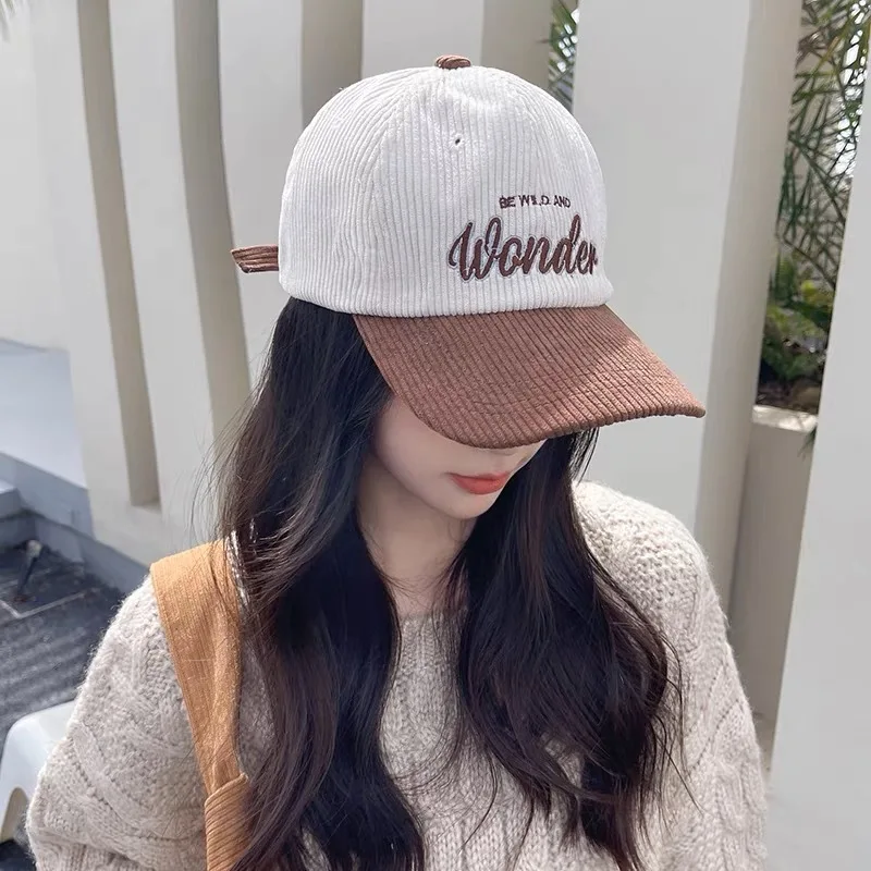 Elegant Unisex Two-Tone Corduroy Baseball Cap with WONDER Embroidery - Stylish Sunshade, Outdoor Sport Essential, Perfect Gift I