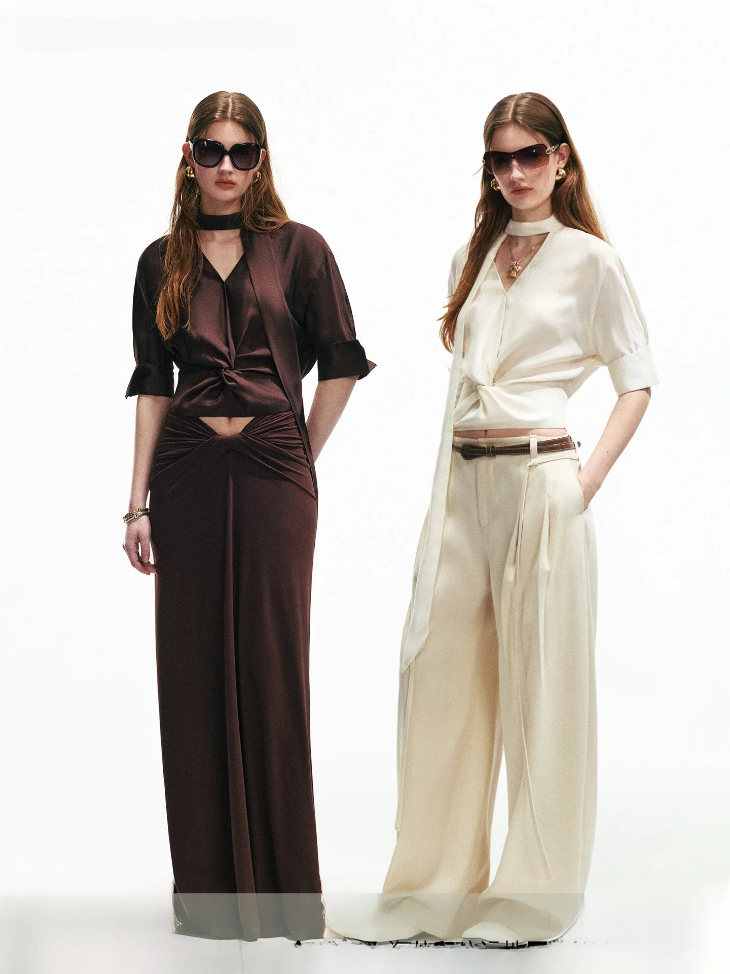 

Elegant V-neck Knot Waist Shirt While Away Silk Sash Commute Fashion Short Top City Walk Five Sleeve Women's Premium Classic