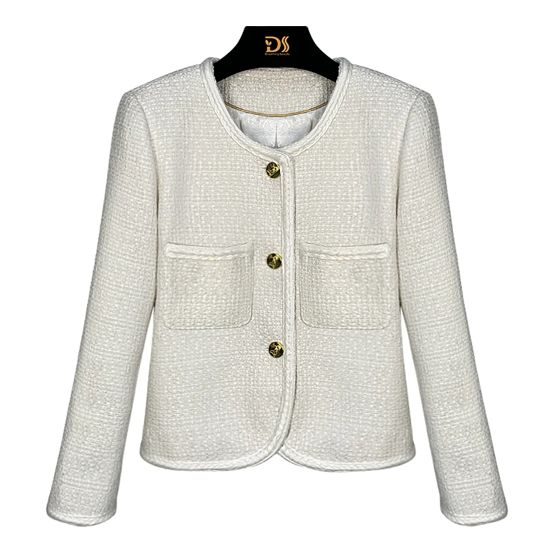 

New fashionable round neck single-breasted celebrity style high-end temperament design small fragrance style jacket top