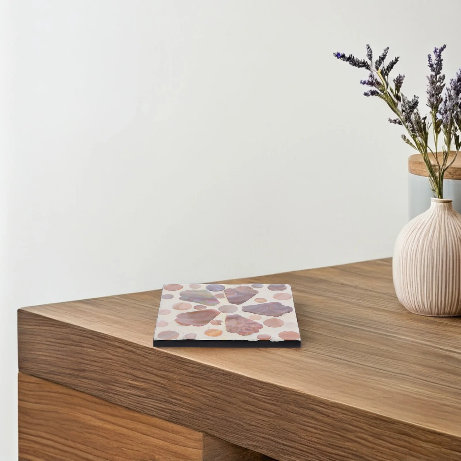 

Square Natural Shell Flower Coasters Heat Insulation Pad Table Protection Decorative Drink Coasters for Home Office Coffee Shop