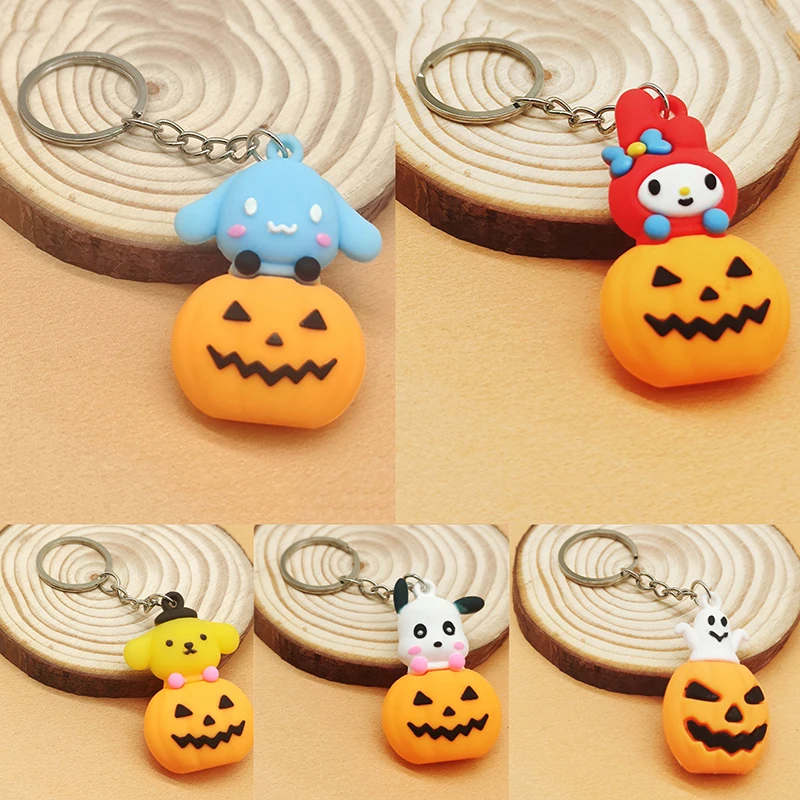 1 pz Sanrio Decorazioni per feste a tema Halloween Portachiavi in silicone zucca Bomboniere per feste di compleanno per bambini Regalo di Halloween