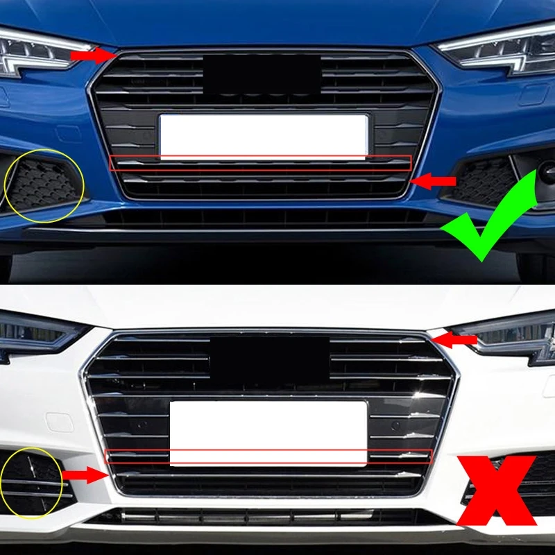 Stainless Steel Car Styling Front Grille Grid Decoration Cover Trim Grill Strips For Audi A4 B9 2017-2019 13pcs Exterior Molding