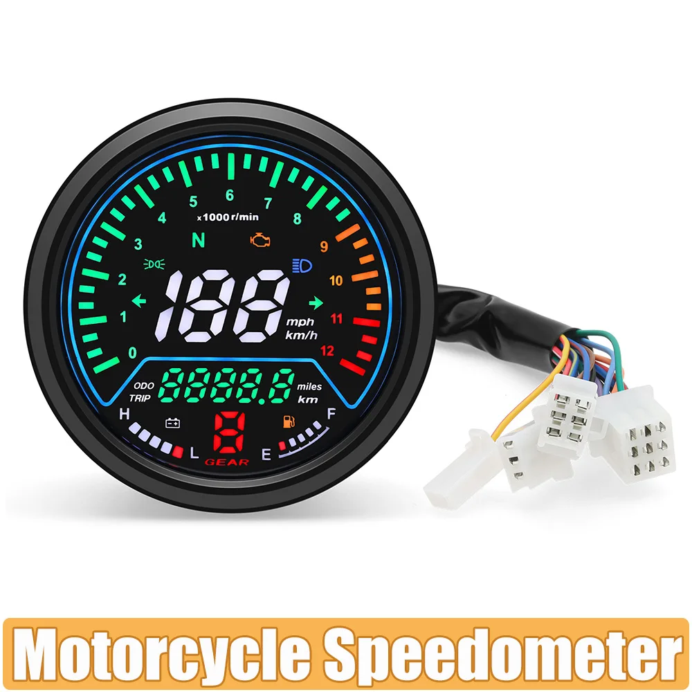 Motorcycle Universal Speedometer for Suzuki GN125 Digital Dashboard Meters 0~12000 RPM KMH/MPH Alarm Display Gear Indicator