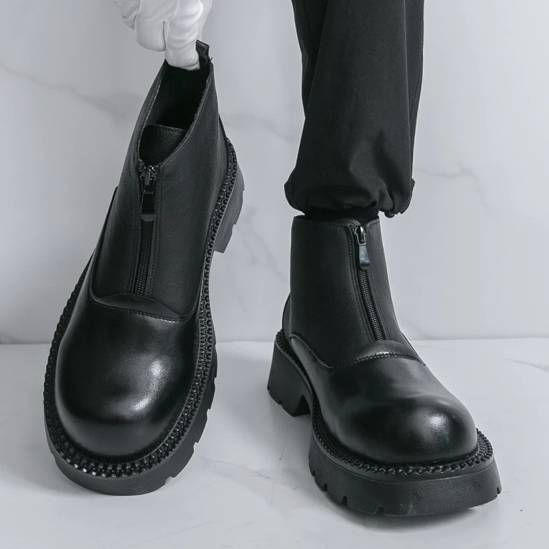 

Мужские высокие ботинки с цветными вставками, на плоской подошве, до середины икры, без застежек, больших размеров, с мягкой подошвой, высококачественные, модные, повседневные