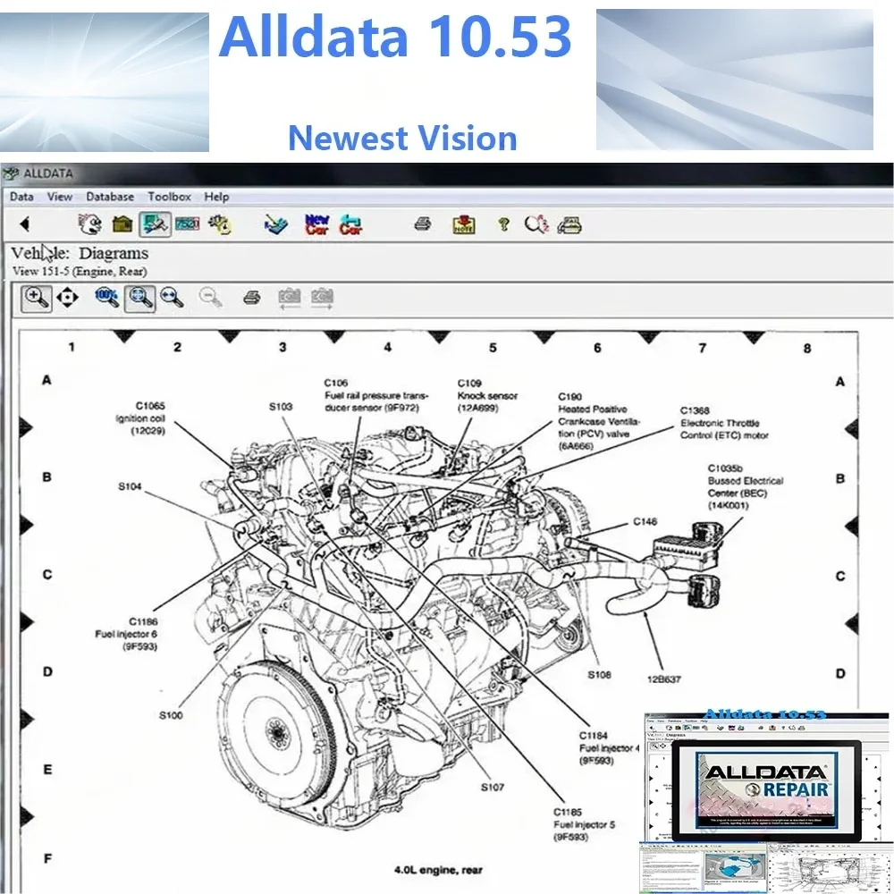 توفر برنامج تشخيص السيارات Alldata 10.53 2025 جميع دعمًا تقنيًا للبيانات للسيارات والشاحنات مع مخططات الأسلاك