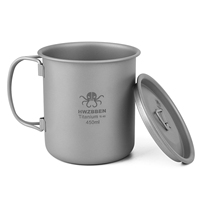 420ml Titanium Cup with Foldable Handles Lightweight Water Cup for Backpacking Camping Fishing