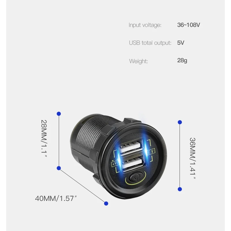 電動自転車 USB 充電器出力 5V 2.1A 携帯電話用オン/オフスイッチ入力 36V-108V USB コンセントデュアルドロップシップ