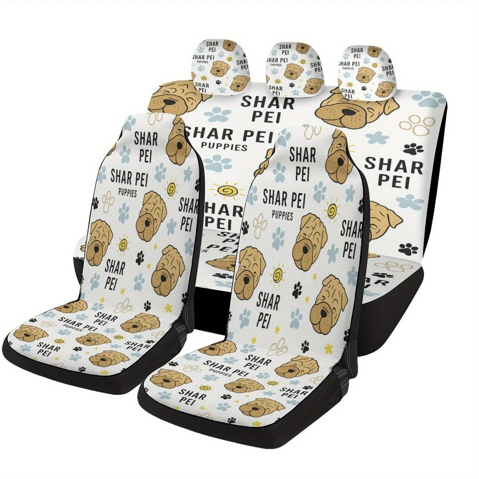 

Shar Pei Puppies Pattern Designed Car Seat Cover Set For Most Cars, Fashion Novelty Car Seat Protector Covers Full Set, Universa