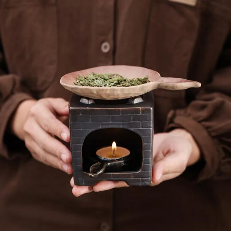 Retro Fireplace Household Tea Roaster Ceramic Incense Burner Candle Essential Oil Aromatherapy Diffuser Home Decoration