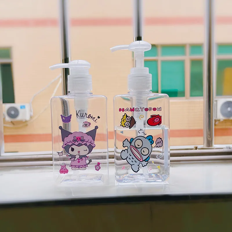 Sanrio HelloKitty Transparent Push Bottle Cute Kuromi My Melody Shower Gel Lotion Cosmetics Travel Portable Bottle Cute