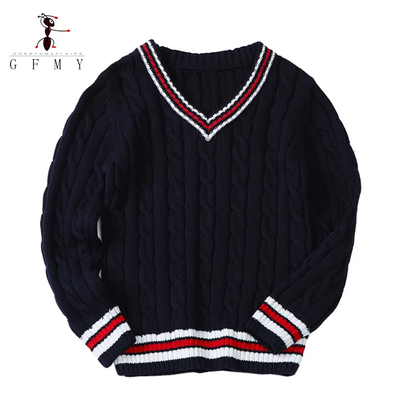 2022 GFMY Autumn Winter Boys Girls Knitted Sweater Mink Velvet Warm Long Sleeve Tops Children\'s V- neck Pullover Knitwear
