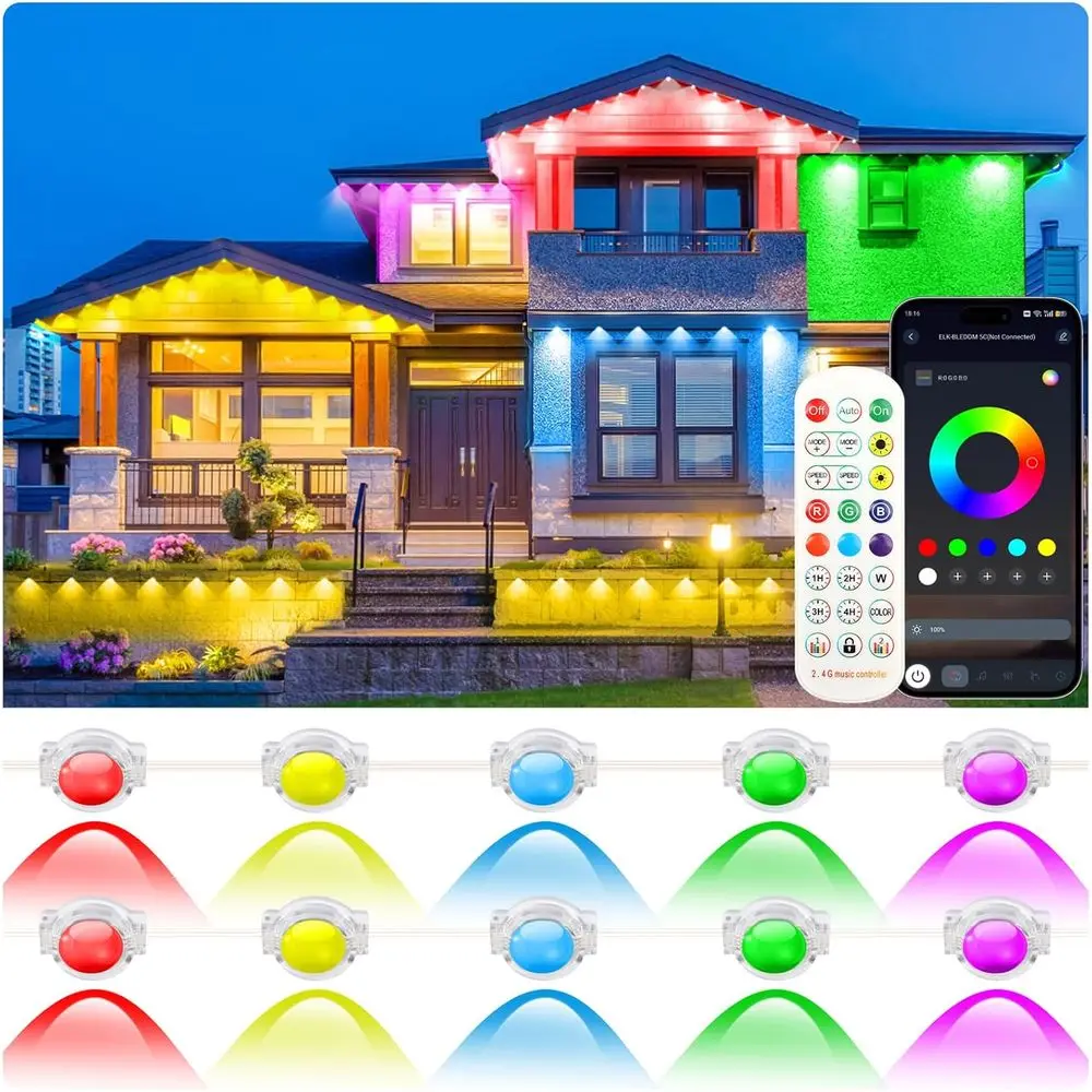

200T Permanent Outdoor Lights or House, RGB LED Eave Lights with APP/Remote Control, Music Sync & DIY Scenes, IP67 Waterproo Out