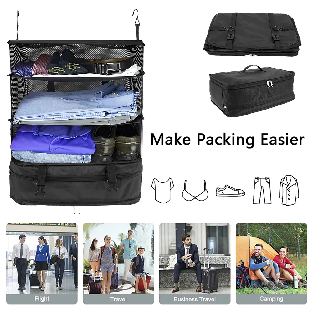 Three Layer Multifunctional Foldable Clothing Travel Storage Bag Hanging Bag With Three-Layer Partition Hanging Travel Storage