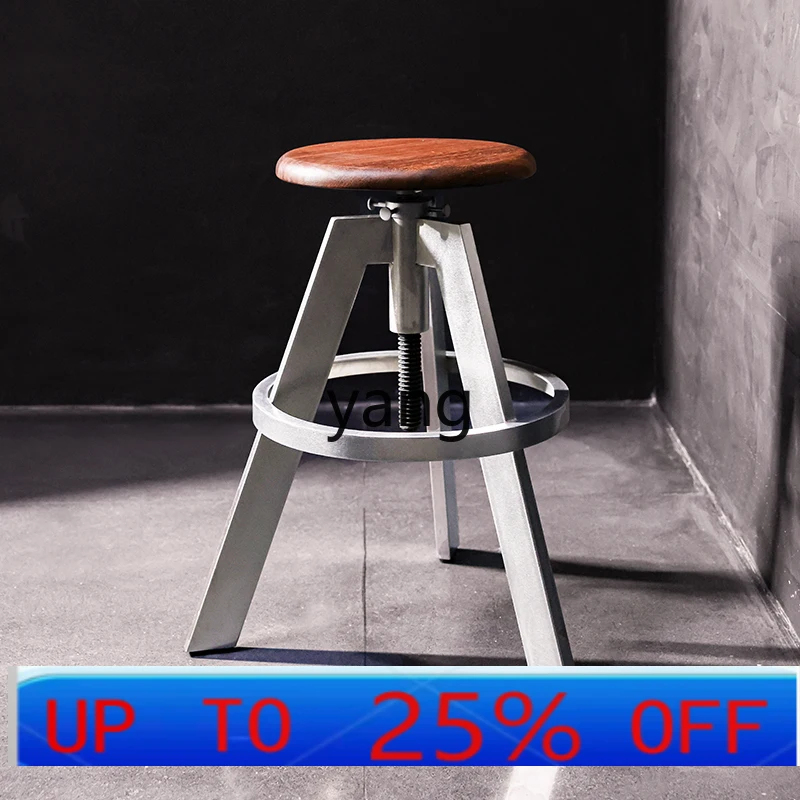 LTT Adjustable Solid Wood round Stool High Leg Bar Bar Stool Household Minimalist Spinning Lift Chair