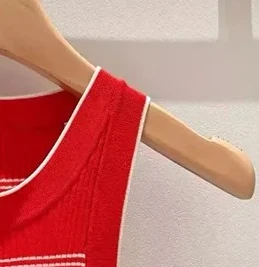 Women Red Striped Knit Vest Summer New 2026 Slim Fit Elegant Casual Sleeveless Tank Top Versatile