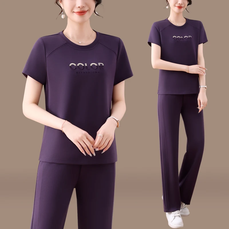 

Summer Leisure Sports Set Women's round Ne ort Sve Loose Slimming Running Two Piece Set Faionable 2025 New Arrival