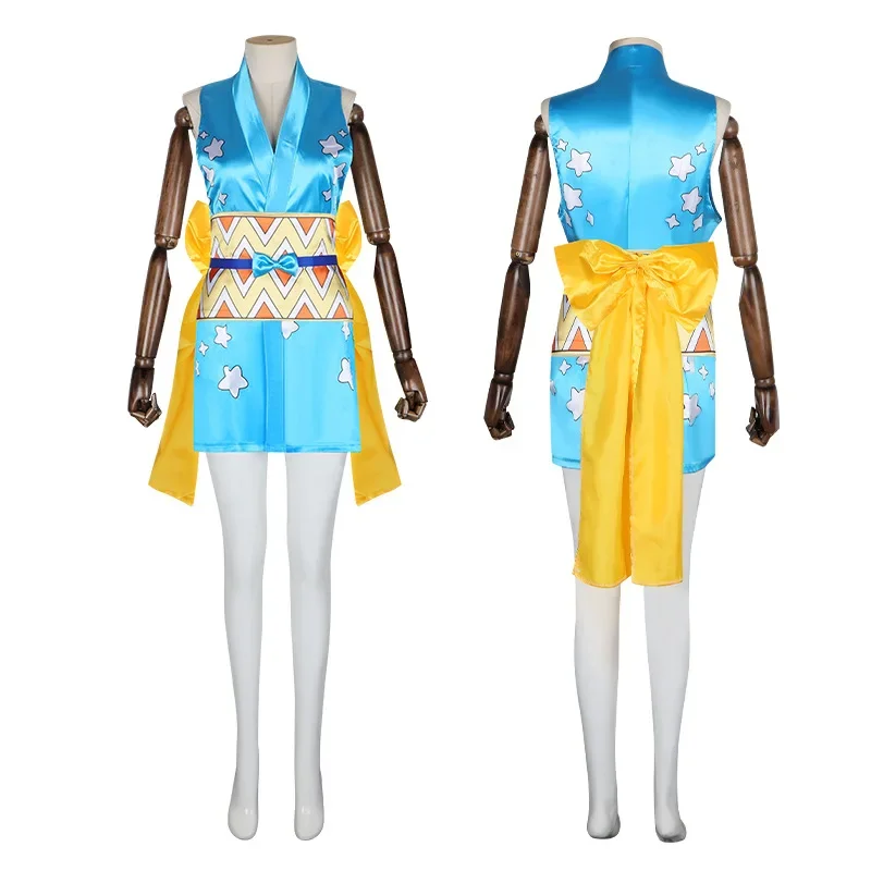 Anime Wano Land Nami Cosplay Kostüm Wanokuni Stil Nami Kimono Kleid Outfit Frauen Halloween Karneval Kostüm Perücke