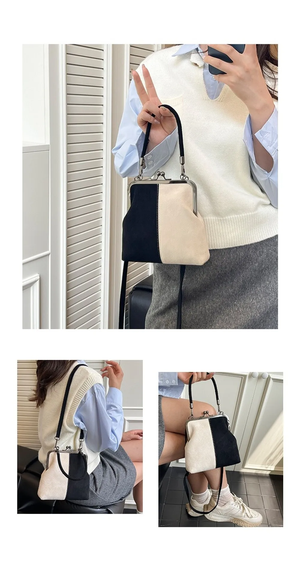 Neue Vintage-Stil Damenhandtasche Modische Marineblaue Designer-Schultertasche Vielseitige Damenhandtaschen Umhängetaschen – Detail 5