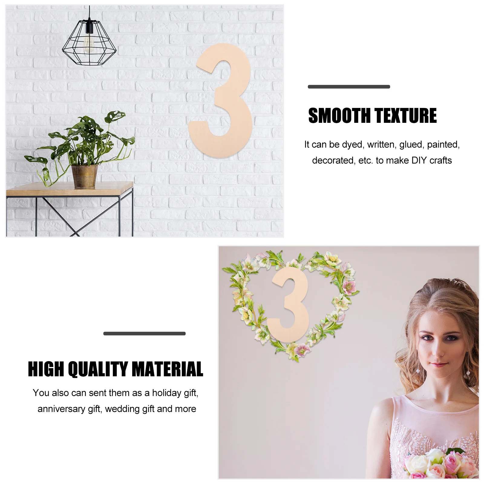 

2Pcs Wooden Number Blank Signs Large Size DIY Crafts Home Office Decor Unfinished Wood Boards Party Hanging Sign