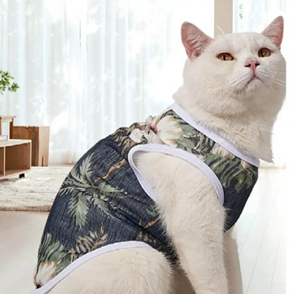 Cat Vests Floral Printing Round Collar Kitten Pajamas Sleeveless Smooth Fashion Dog Tops Two-legged Soft Pet Clothes For Summer