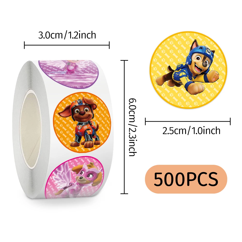 สติกเกอร์ลายการ์ตูนพาวพาโทรล 500 ชิ้น/ม้วน สติกเกอร์ PVC สำหรับตกแต่งแล็ปท็อป ของขวัญรางวัล ของเล่น