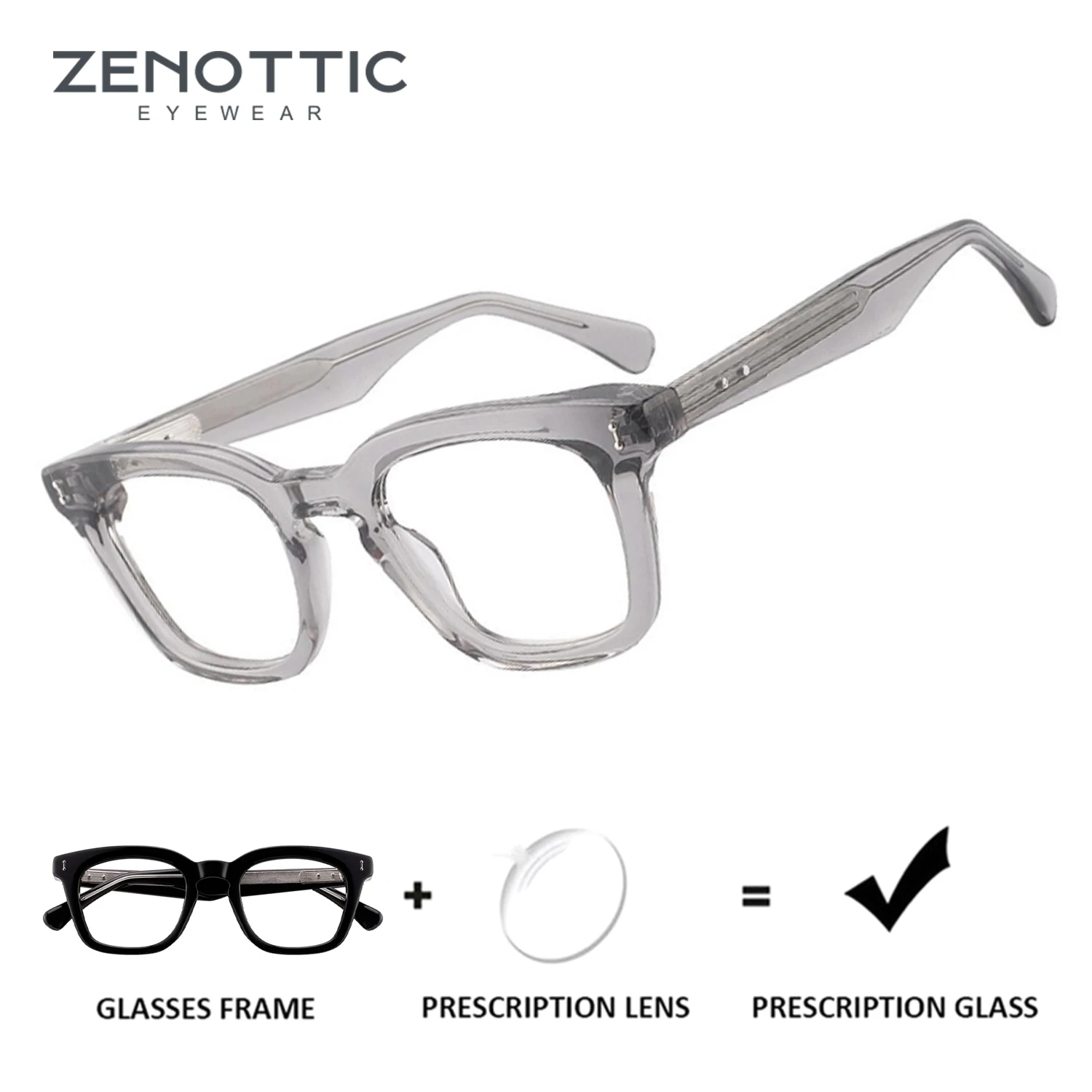 

ZENOTTIC Fashion Acetate Square Prescription Glasses for Unisex Photochromic Optical Eyeglasses Progressive/Myopia Eyewear