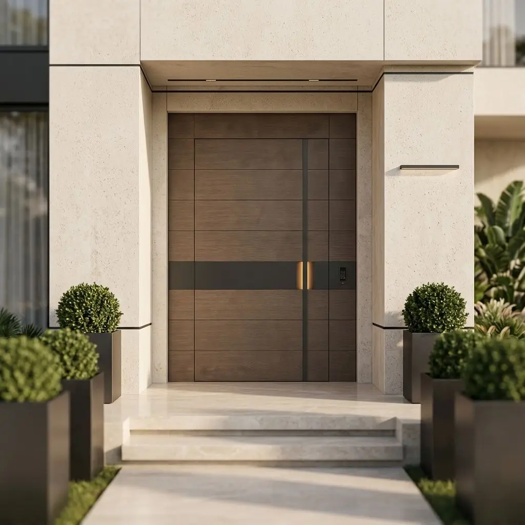 Villa Wood Grain Color Rust Proof Aluminum Alloy Entrance Door Manually Enter Security Front Doors Noise Reduction Hinged Doors