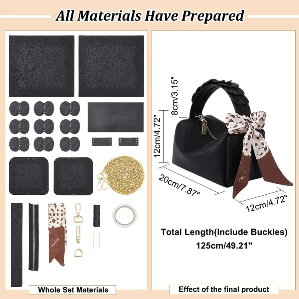 DIY PU Leather Handbag Making Kit Women Handmade Shoulder Bag Making Materials Leather Pattern Zipper Clutch Purse Making Hand