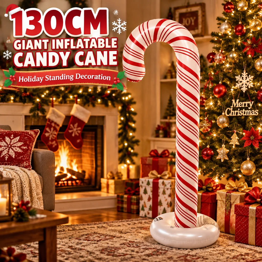 PVC Inflatable Christmas Candy Cane, Foldable Blow Up Xmas Decor, Holiday Party Photo Prop for Indoor Outdoor