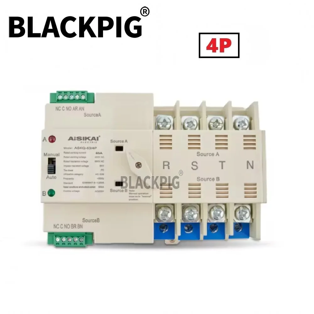 Small PC Grade AISIKAI ATS Dual Power Automatic Transfer Switch ASKQ 63A 2P 4P Circuit Breaker For Generator Parts Durable