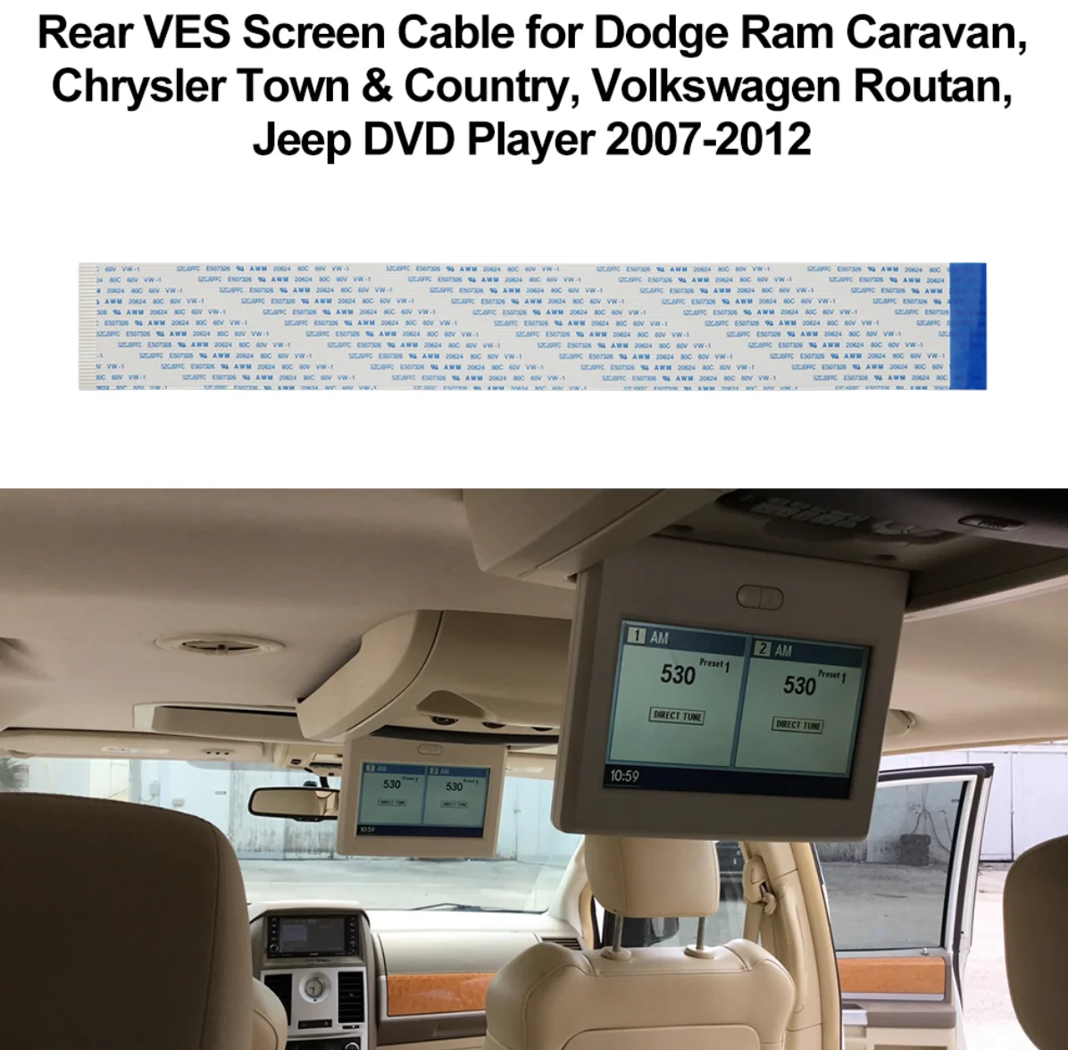 2 Stück/Set Rückseiten-VES-Bildschirmkabel für Dodge Ram, Chrysler Town Country DVD-Player 07-12 – Detail 2