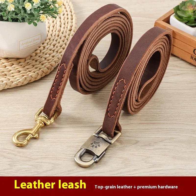 

Wholesale Leather Dog Leash-Hand-Stitched Genuine Cowhide Lead for Large Breeds Heavy Duty Training Leash with Reinforced Stitch