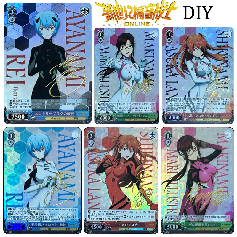 EVA DIY 6PCS Ayanami Rei Katsuragi Misato Asuka Langley Soryu Ikari Shinji Hot stamping signature cards holiday gifts collection