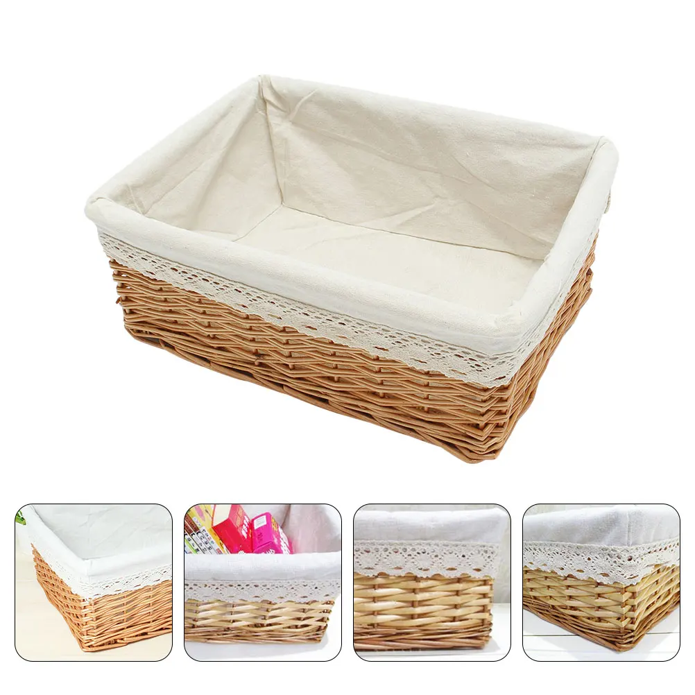 

Wicker Storage Basket 35x25x13cm Hand Woven Rectangular Containers with Lid for Bedroom Bathroom Office Clothes Accessories