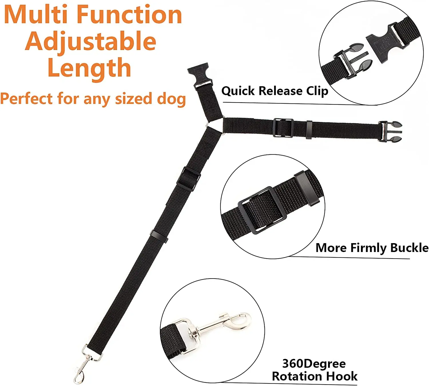 Two-in-one Nylon Adjustable Dogs Harness Collar Pet dog Accessories Pet Car Seat Belt Lead Leash Backseat Safety Belt