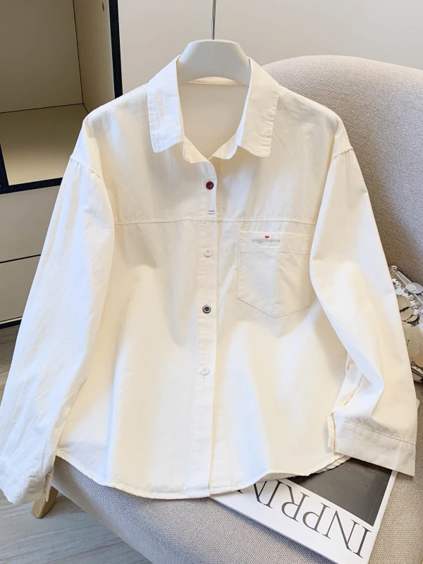 

Pure Cotton Embroidered Collar Women's irt Spring 2026 Loose Fit Button College Sle Outerwear